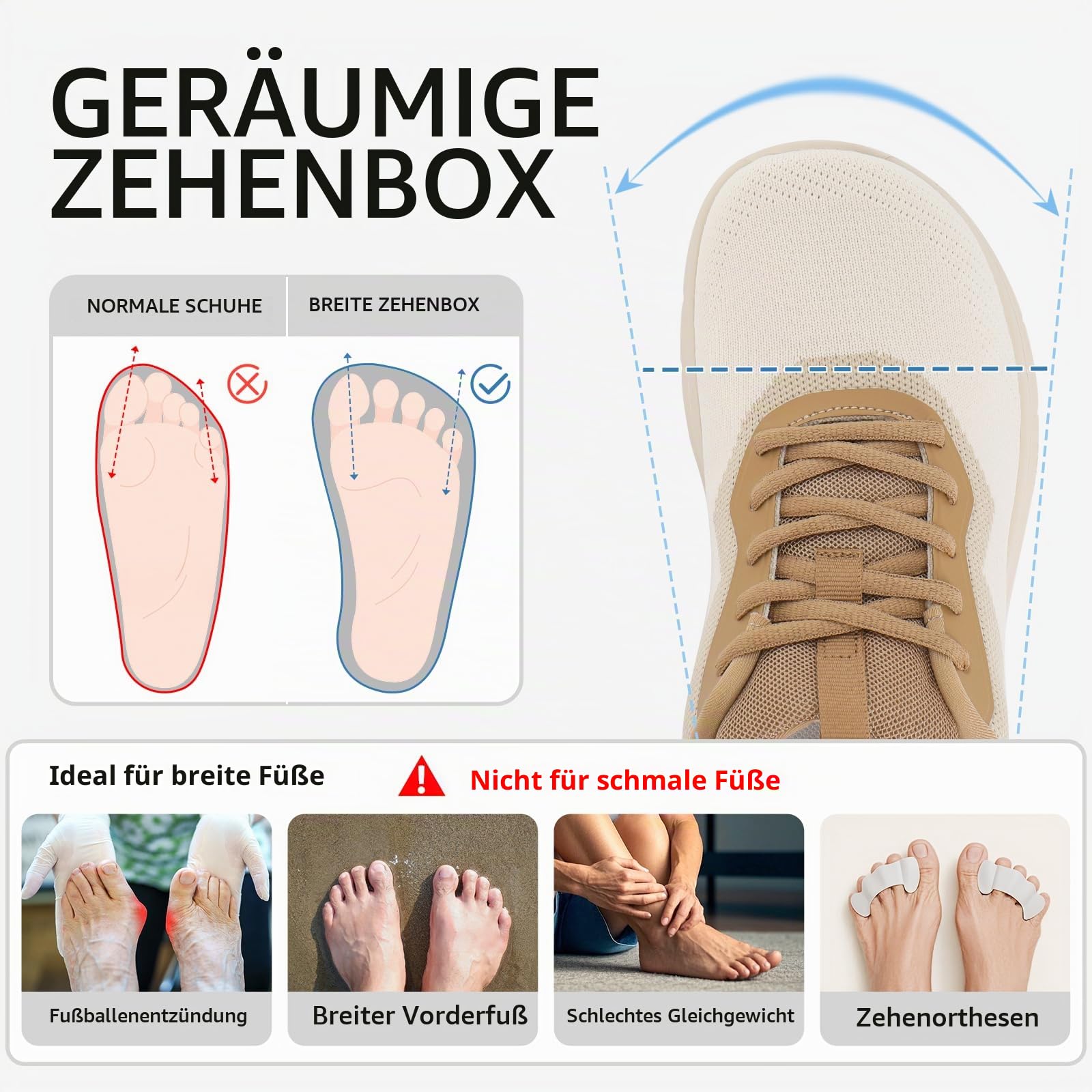STQ Weite Damen Laufschuhe Leicht Sportschuhe Breite Sneaker Bequem Orthopädische Schuhe für Hallux Valgus Hammerzehen Odemen