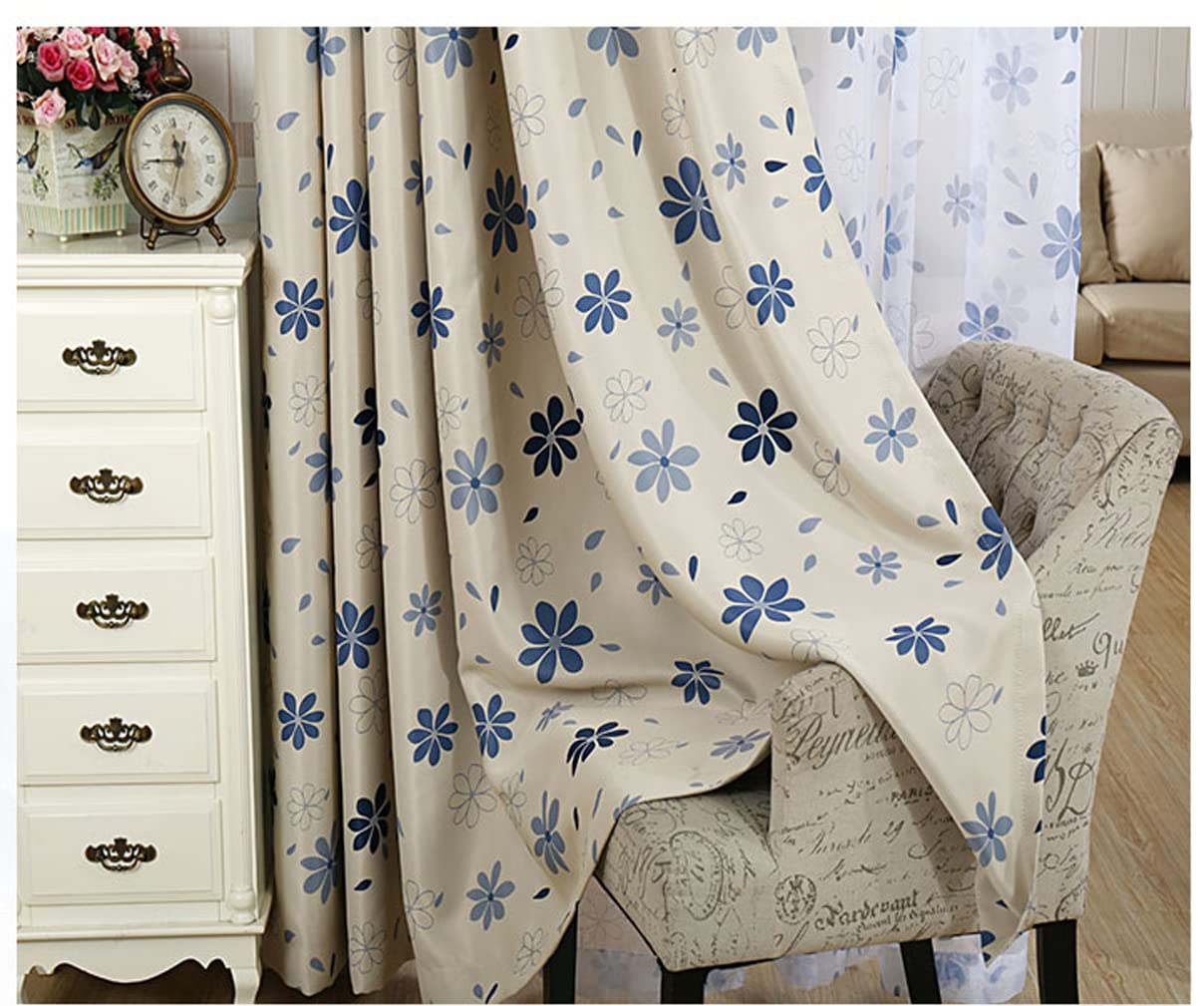 Tende oscuranti con occhielli, termoisolanti, motivo floreale, per camera da letto, soggiorno, camera dei bambini, 2 pannelli (200 x 270 cm)