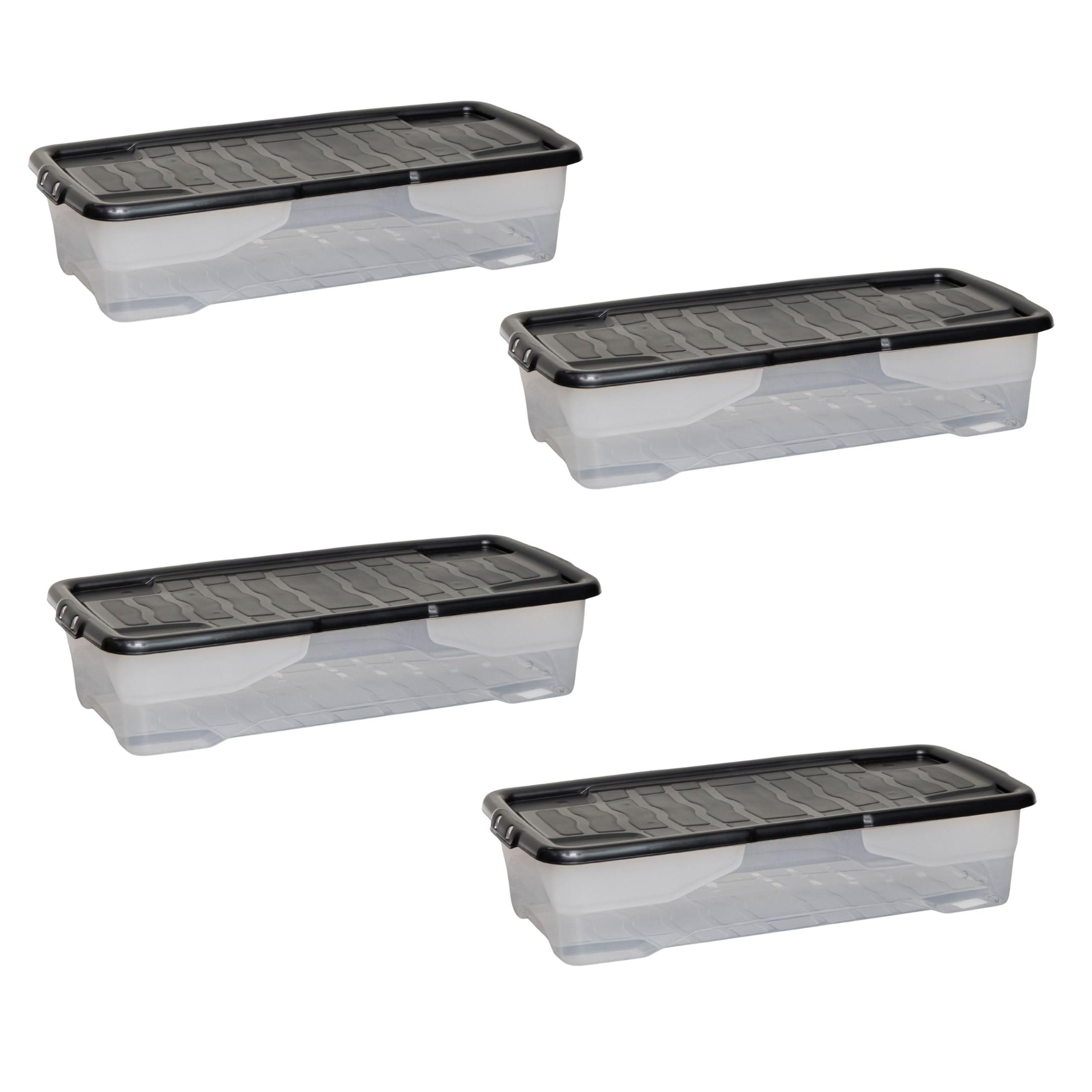 Samuel Alexander 4 X 42L Clear Under Bed Storage Box With Black LidStackable And Nestable Design Storage Solution from B&Q