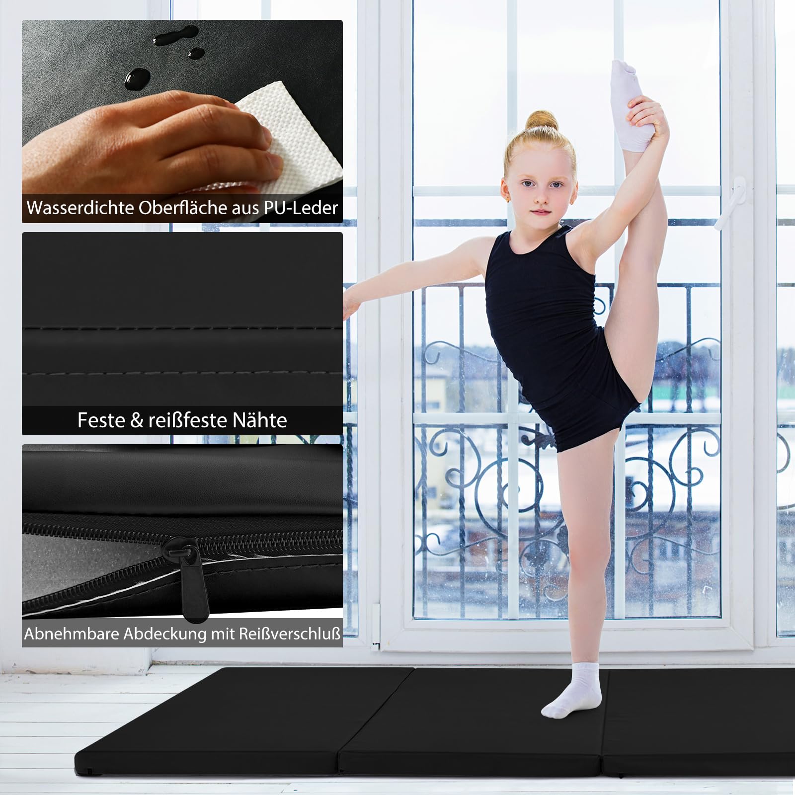 COSTWAY 240 x 120 x 5 cm Weichbodenmatte, Gymnastikmatte klappbar, Yogamatte mit Klettverschluss und 2 Tragegriffe, Turnmatte, Klappmatte, Fitnessmatte für Gymnastik, Yoga, Training Zuhause