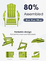 Vista 126 de KINGYES - Silla Adirondack plegable, sillas de patio de polietileno de alta densidad para todo tipo de clima, silla de césped con textura de madera