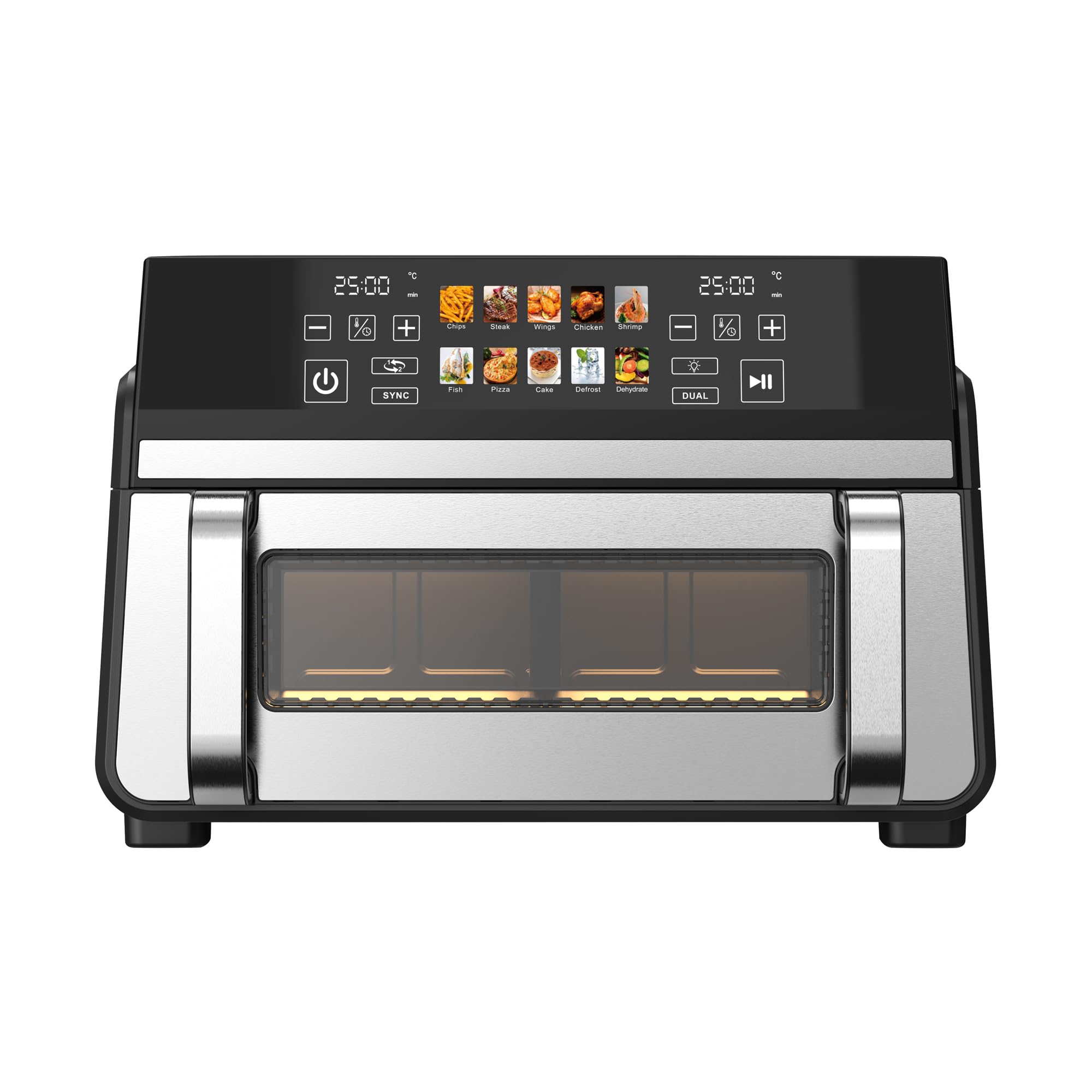 JOCCA - Freidora de Aire 10 Litros con Sistema Dual, Doble Resistencia, 2200W, 8 Programas, Función Sync, Temperatura de 80º a 200º, Temporizador, Ventana, Pantalla Táctil