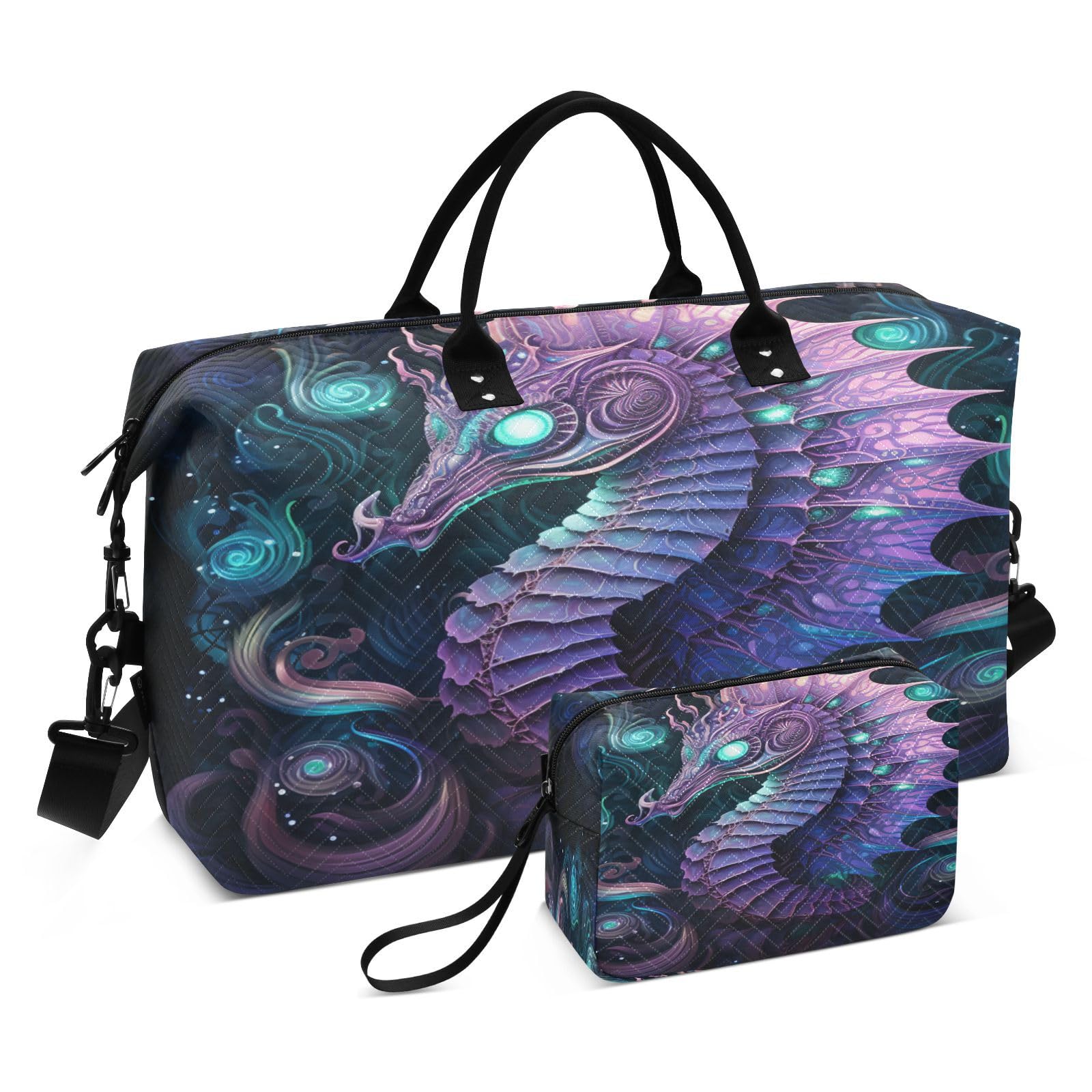 Cool Blue Purple Seahorse Sports Swim Gym Bag Weekender Duffel Travel Bags Handbag with Makeup Storage Bag for Girls Men