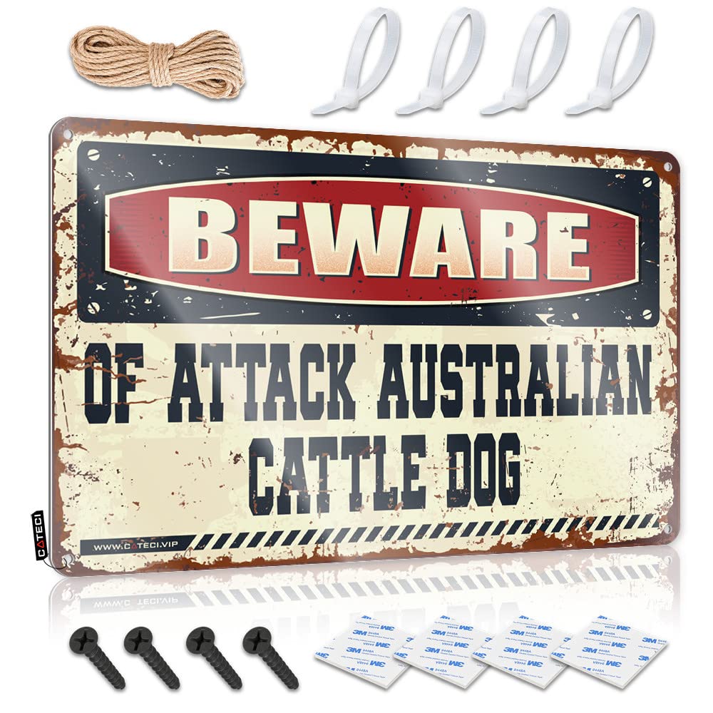Bar Wall Decor Beware Of Attack Australian Cattle Dog Tin Sign Warning Tin Sign Funny Man Cave Signs(30X40CM)