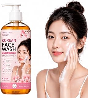 Korean Face Wash for Daily Glow with Vitamin C - Gentle Deep Cleansing & Hydrating Facial Cleanser for Brightening Skin, Suits All Skin Types, Pump Bottle