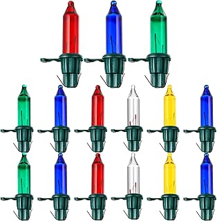 500 Pieces Christmas Replacement Bulbs Christmas Mini Light Bulbs 2.5 V 0.425 Watt 0.17 Ampere Replacement Mini Bulbs for String Lights Outdoor Decorations Supplies (Green Base Colorful Bulb)