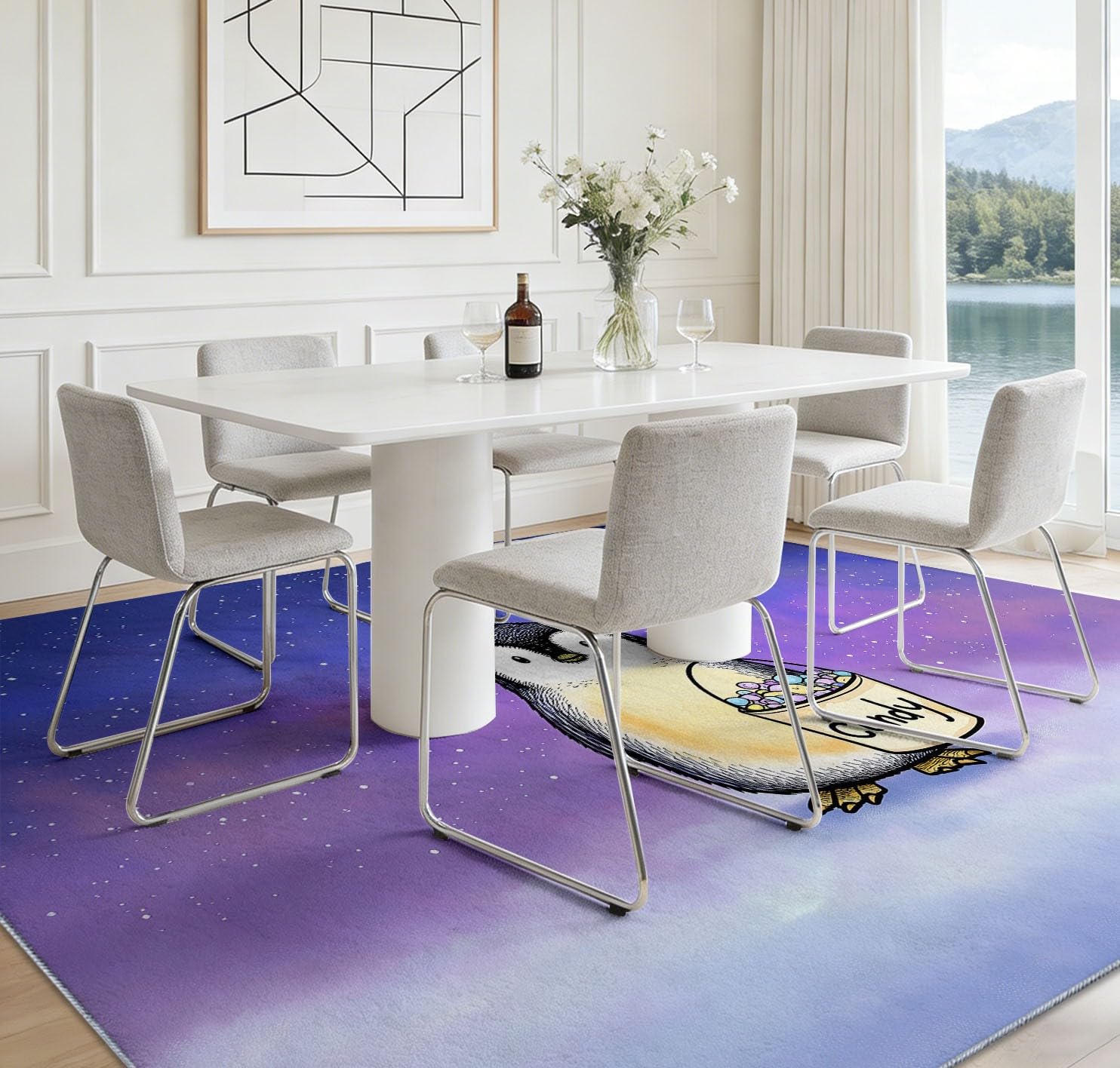Alfombra lavable con diseño de animales de dibujos animados, diseño de pingüino, 120 x 170 cm, suave, antideslizante, lavable, fácil de limpiar, para habitación de los niños, cocina
