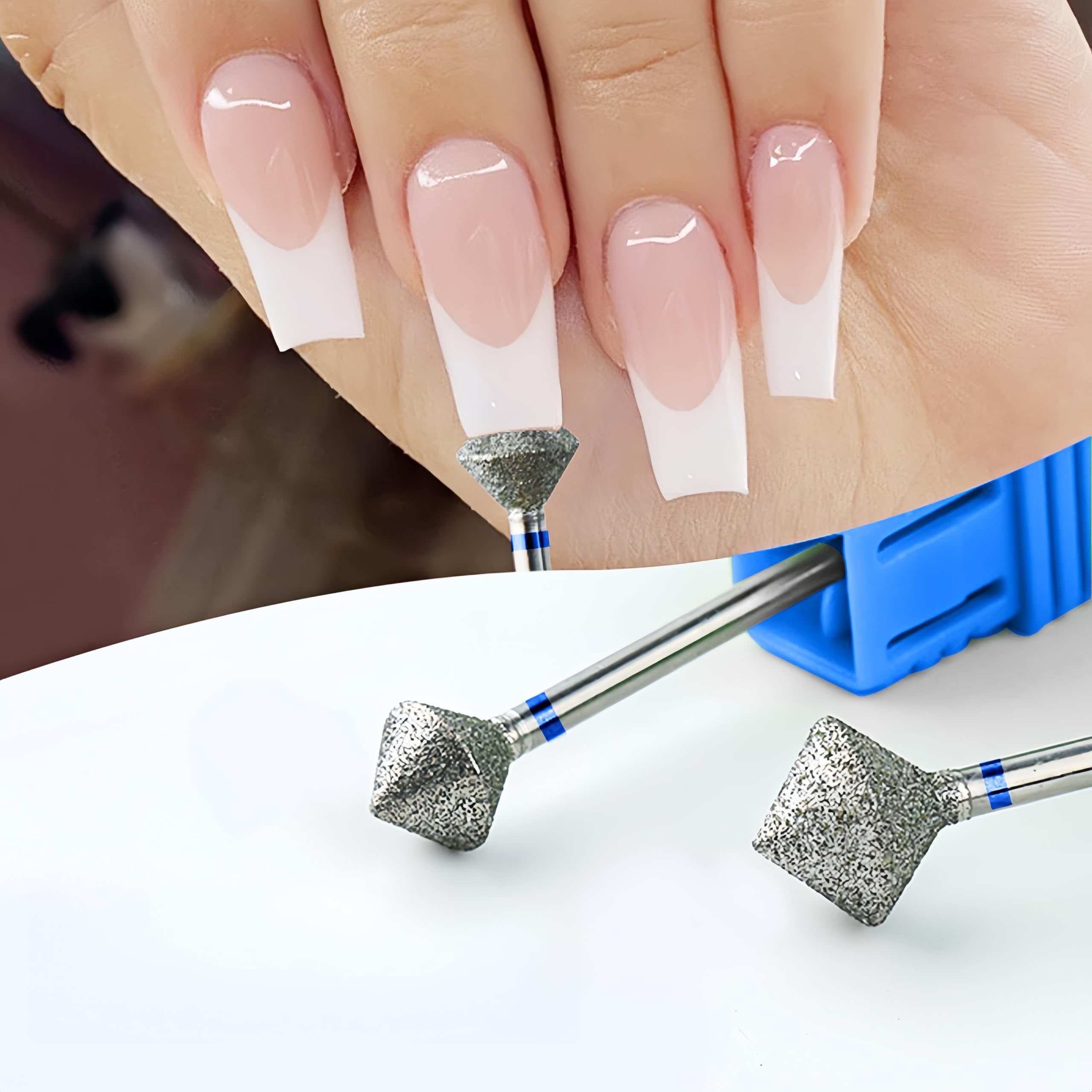 Acycoin2A 2Pcs 10mm Rhombus Diamond Nail Drill Bit 3/32" Rotary Burr Manicure Pedicure Grinding Head Nail Cutters for Professional and Home Use