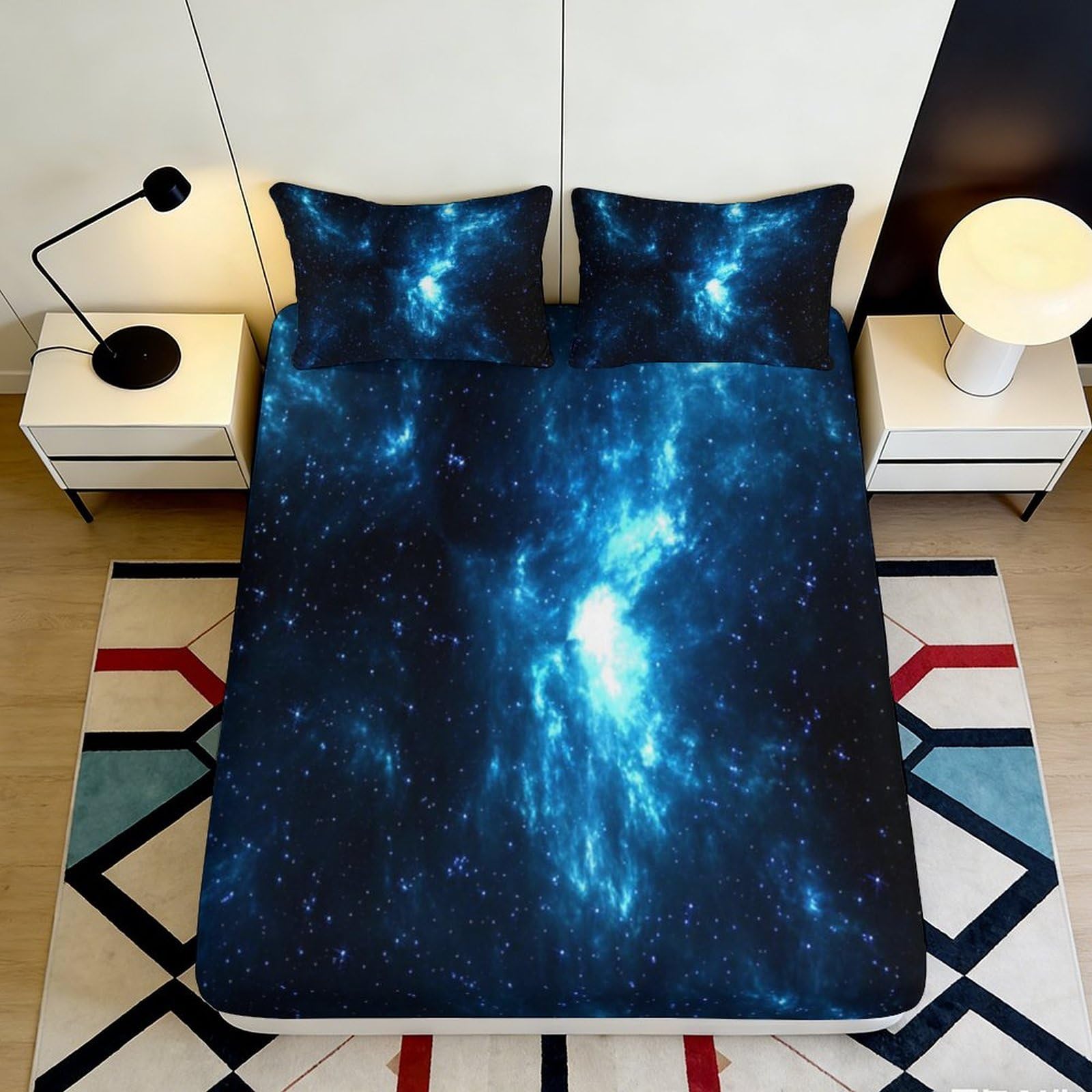 3D Printed Galaxy Starry Sky Fitted Sheet Microfiber Breathable Cosmic Nebula Mattress Cover Bedroom Decor 90x200x25cm