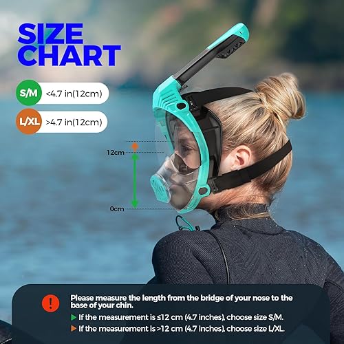 Miniatura 5 de Máscara de esnórquel de cara completa para adultos, equipo de esnórquel para niños, diseño antivaho y antifugas con vista panorámica de 180, sistema