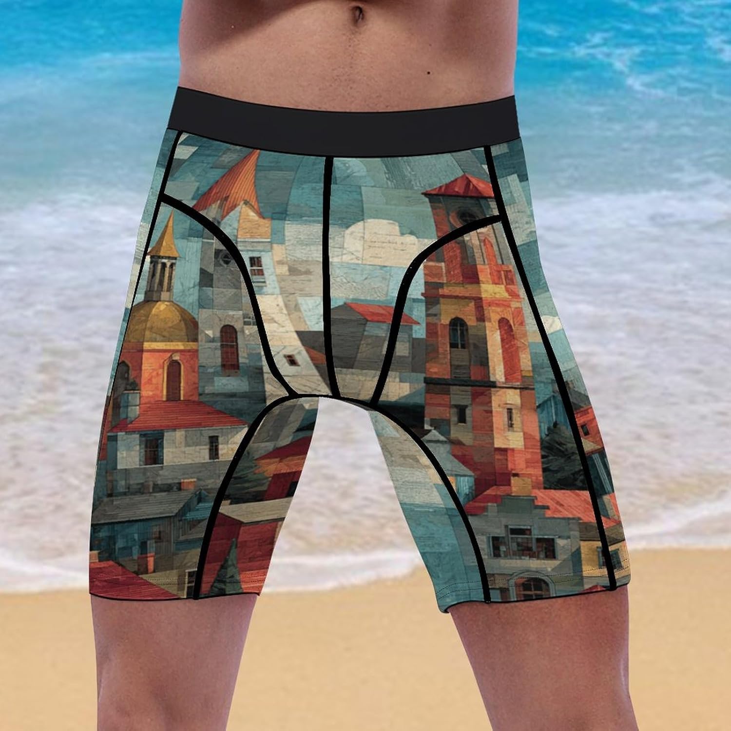 Urban Landscapes Soft Breathable Men Athletic Underwear Stretch Quick Dry Sport Boxer Briefs for Daily Workout Gym Wear