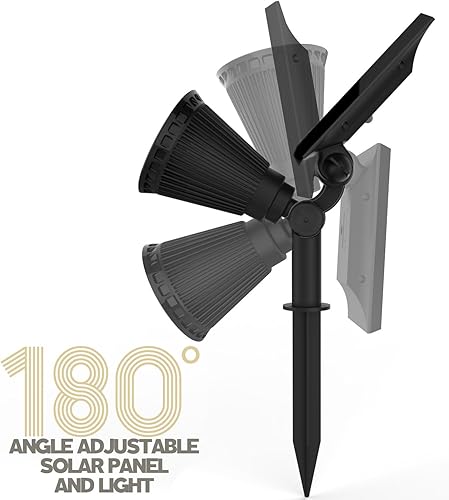 Miniatura 2 de Magictec Focos solares, 2 en 1 ajustables 4 luces LED solares de paredpaisaje con sensor de encendidoapagado automático, paquete de 2 (RGB)