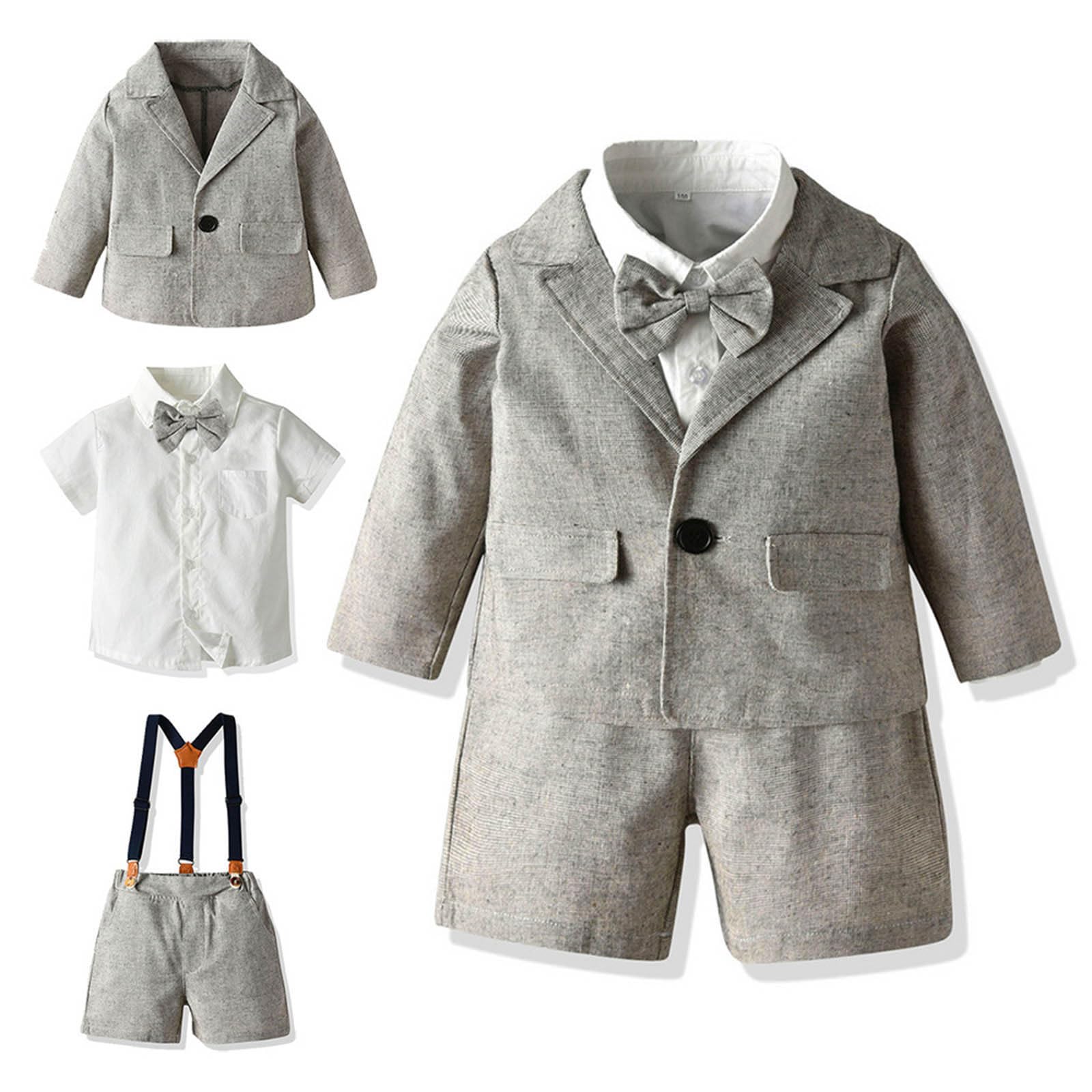 Generisch Kleinkind Jungen Langarm Plaid Mantel T-Shirt Shorts Set Gentleman Outfits für tägliche Freizeit Kragen Jacke Hose Kombination