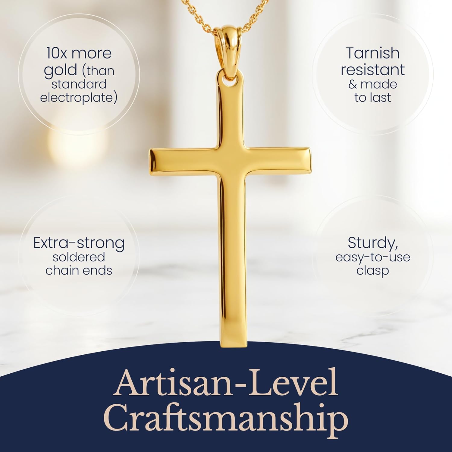 24K Gold Cross Necklace For Men Pendant Solid plated Clasp Women Thin for Charms Miami Cuban Link Diamond Cut - Image 4