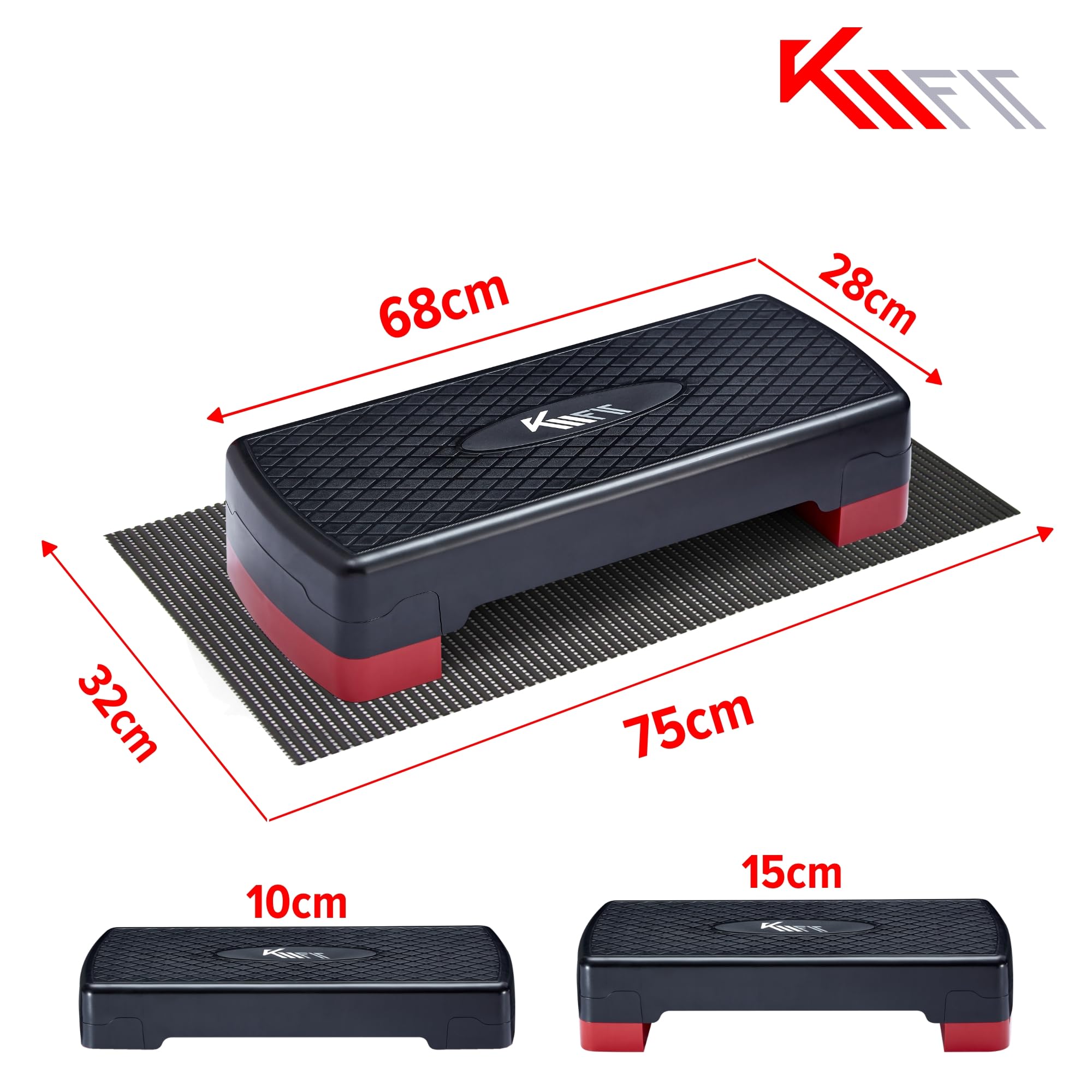 KM-Fit Fitness Stepper | Steppbrett Aerobic Stepper für zuhause | Step-Bench 2-fach höhenverstellbar | Belastbarkeit bis 200 kg | Gymnastik Home-Stepper mit Anti-Rutsch-Matte | Aerobic Steppbank