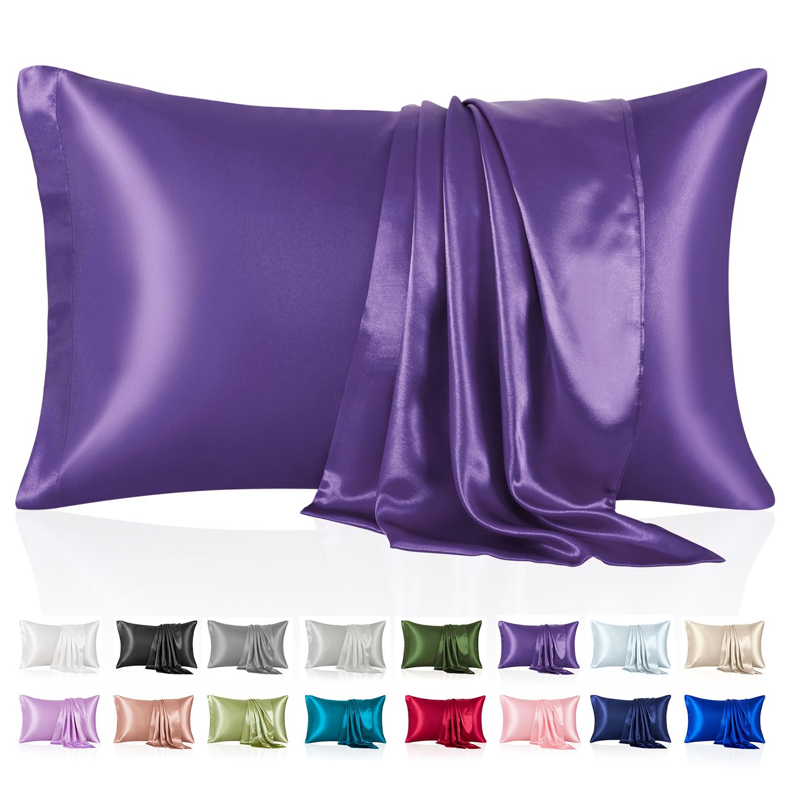 Silk Like Satin Pillowcase Standard Size, Purple Smooth and Cooling Satin-Silk Pillow Cases for Hair and Skin with Envelope Closure, Gift for Women