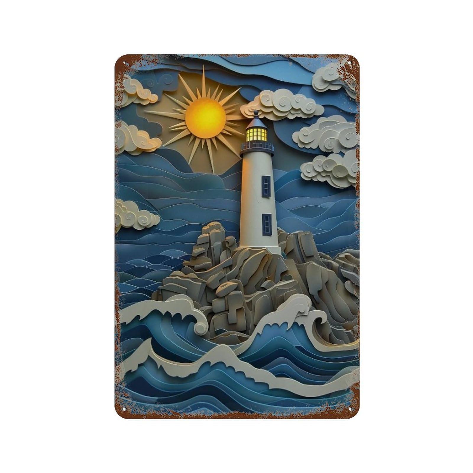 YHGERTKU Papercut Lighthouse 02 Wall Art Retro Iron Vintage Metal Tin Sign Poster Modern Decor for Living Rooms Gift 30x20cm
