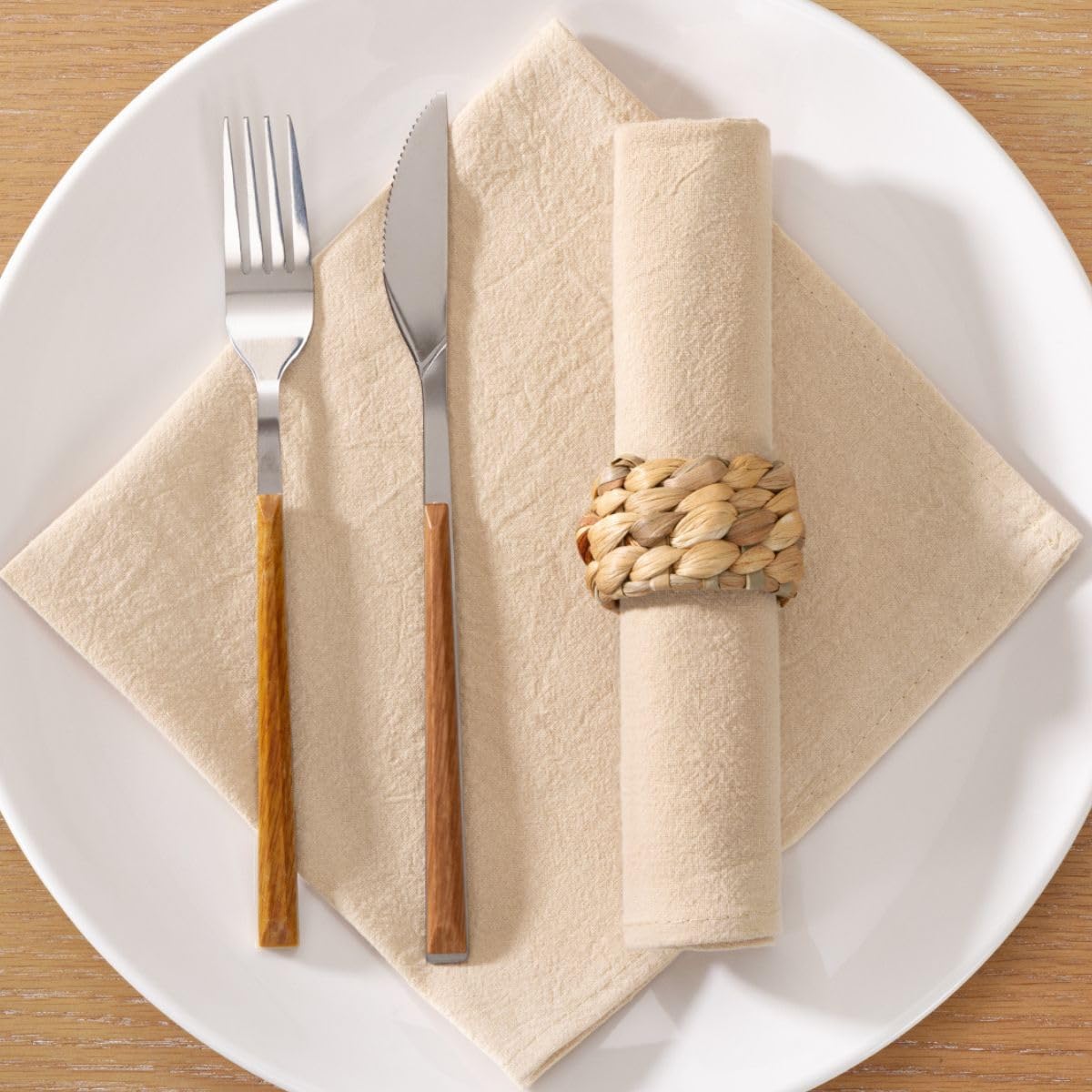 Cotton Linen Napkins Set of 8 17"x17" Rustic Reusable Cloth Napkins Sand โ image 1