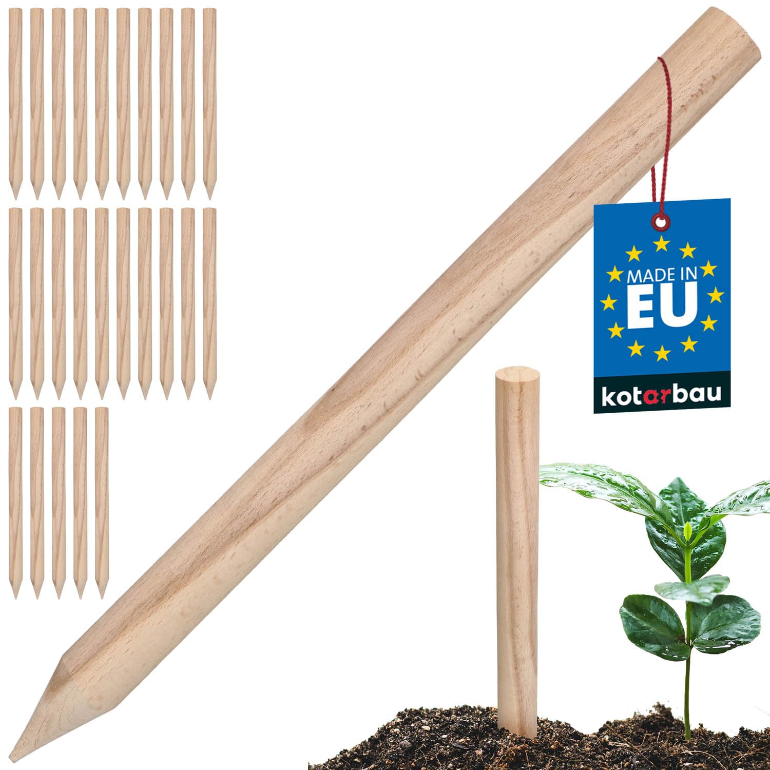 KOTARBAU® 25 szt. Paliki Drewniane Bukowe Geodezyjne - 40 cm - Podpora do Pomidorów Warzyw Drzewek