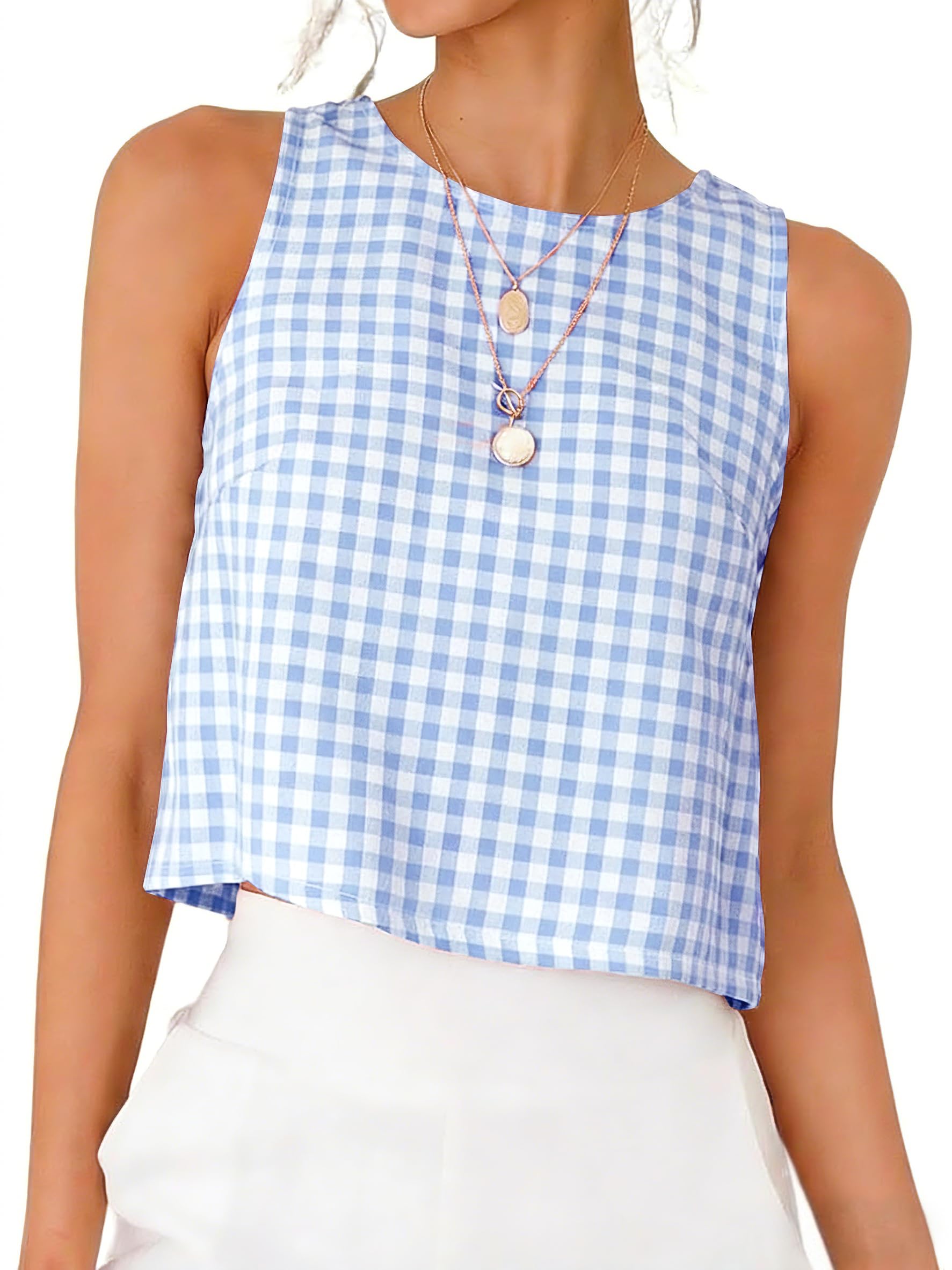 IDEALSANXUN Womens Gingham Top Spring Summer Crop Tank Sleeveless Vest Tops