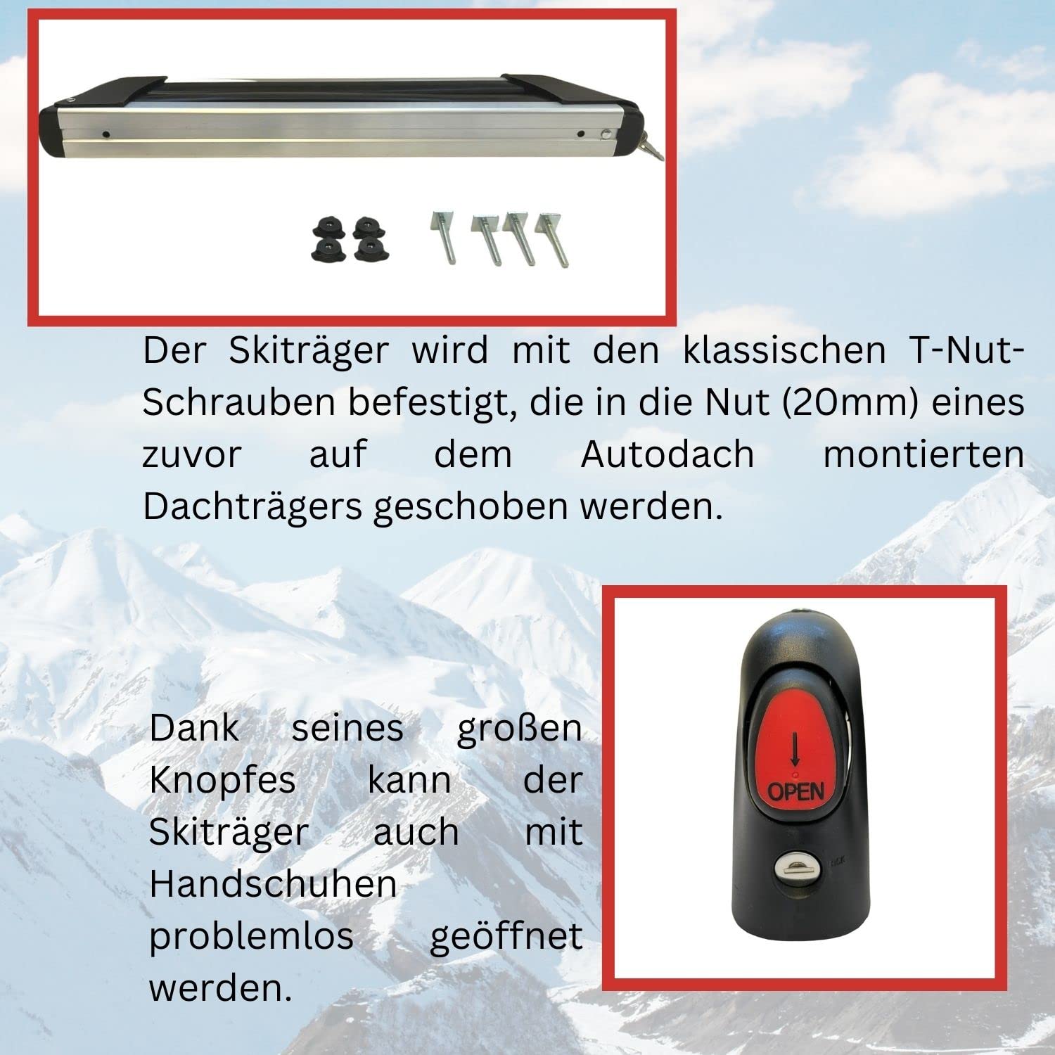universal Skiträger - Snowboardhalter - Ski Träger für Dachträger - Auto Skihalterung universell - VDP Everest 3 - Ski/Snowboardhalterung abschließbar - für 3 Paar Ski BZW. 2 Snowboards