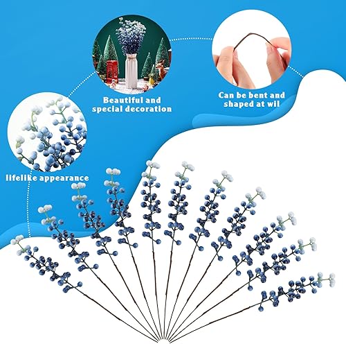 Miniatura 3 de Crowye 40 púas de bayas artificiales de 11.81 pulgadas con tallos falsos adornos para manualidades, hogar, aniversario, boda, fiesta, decoración