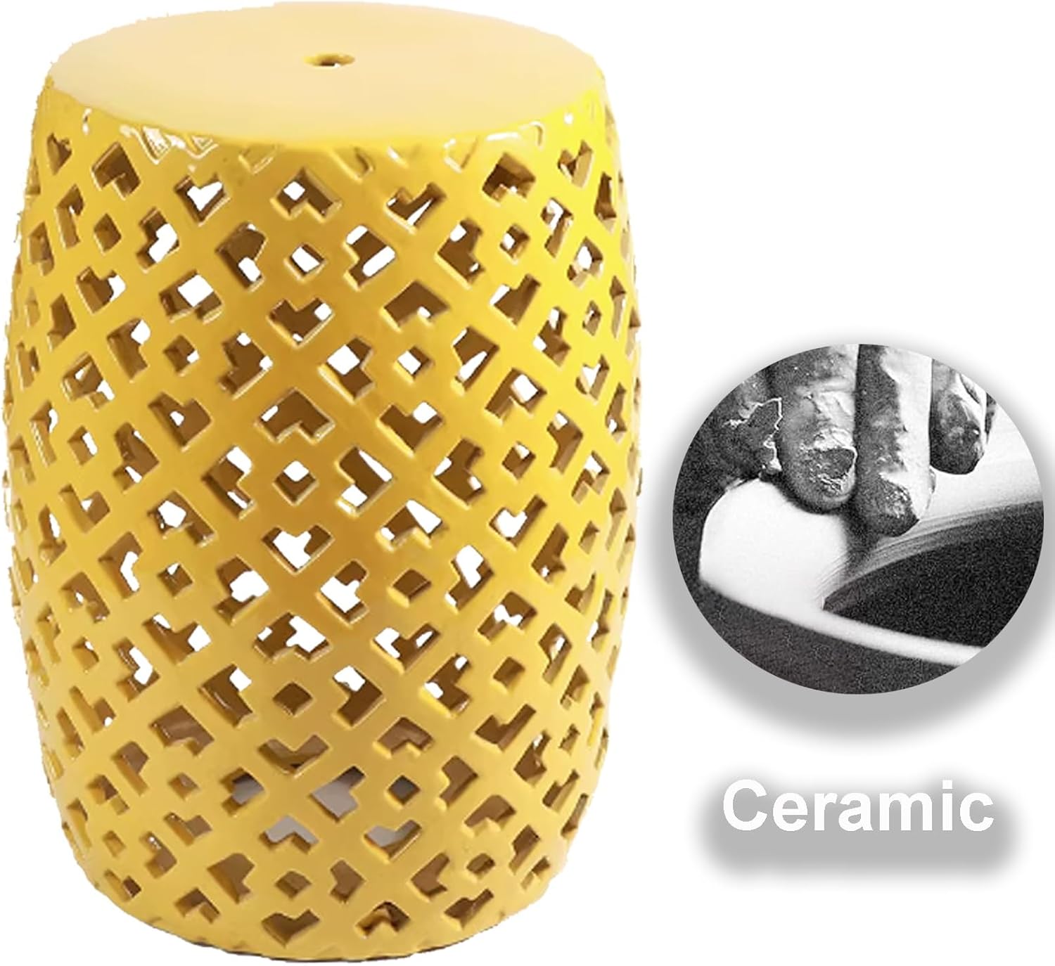 Ceramic Decorative Garden Stool, Chinese-Style Drum Stool, Hollowed Glazed Accent Stool, Glazed Hand-Painted Drum Stool - Makeup Stool, Side Table, Footstool(Orange)