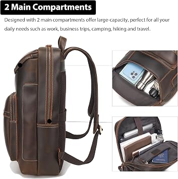 LANNSYNE Full Grain Leather Backpack For Men, 17