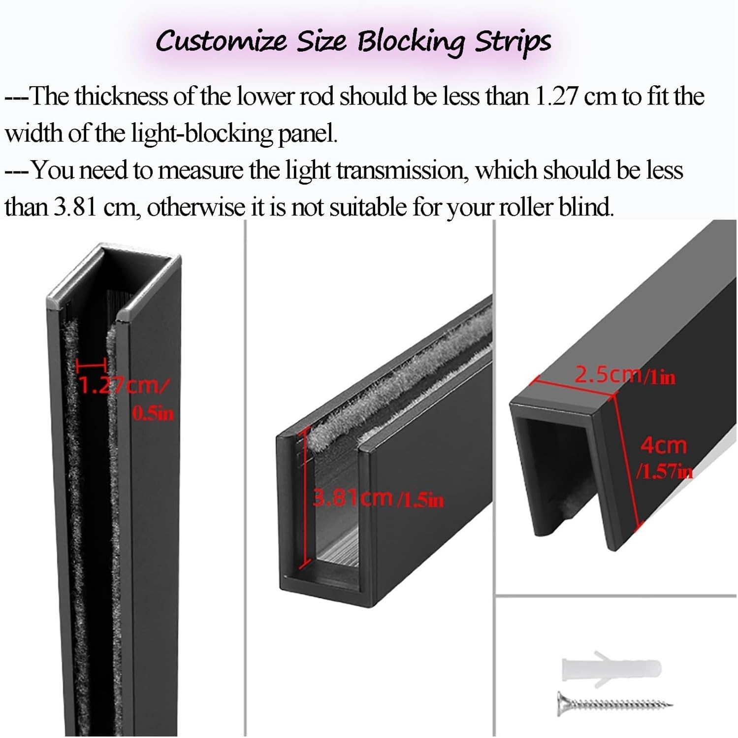 Aluminium U-Channel Side Rail Strips for Window Shade Gaps, Bedroom Window Light Blocker, Cuttable Light Blocking Strips for Nursery/Home Theater/Night Worker(Black,210cm/82.68in)