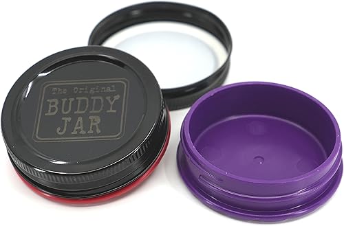 BuddyJar Paquete de dos unidades, almacenamiento de hierbas, tarro portátil a prueba de olores (1.9fl oz, 1.8 onzas líquidas), juego de 2, rojo y