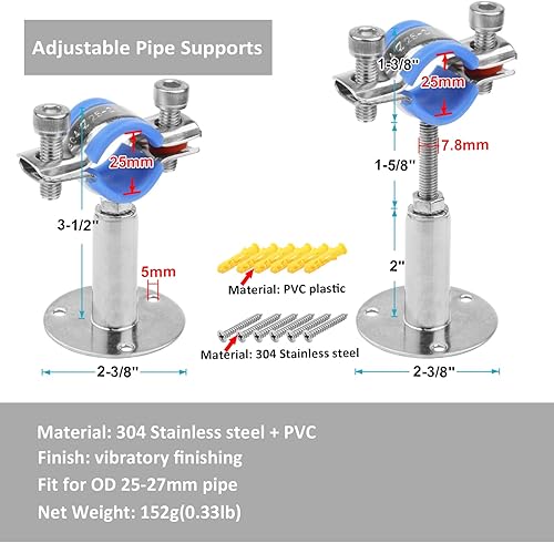 Miniatura 2 de 4 unids 304 acero inoxidable pared techo montaje tubo Surpport, abrazadera de soporte de tubo ajustable para tubo NB 34 "