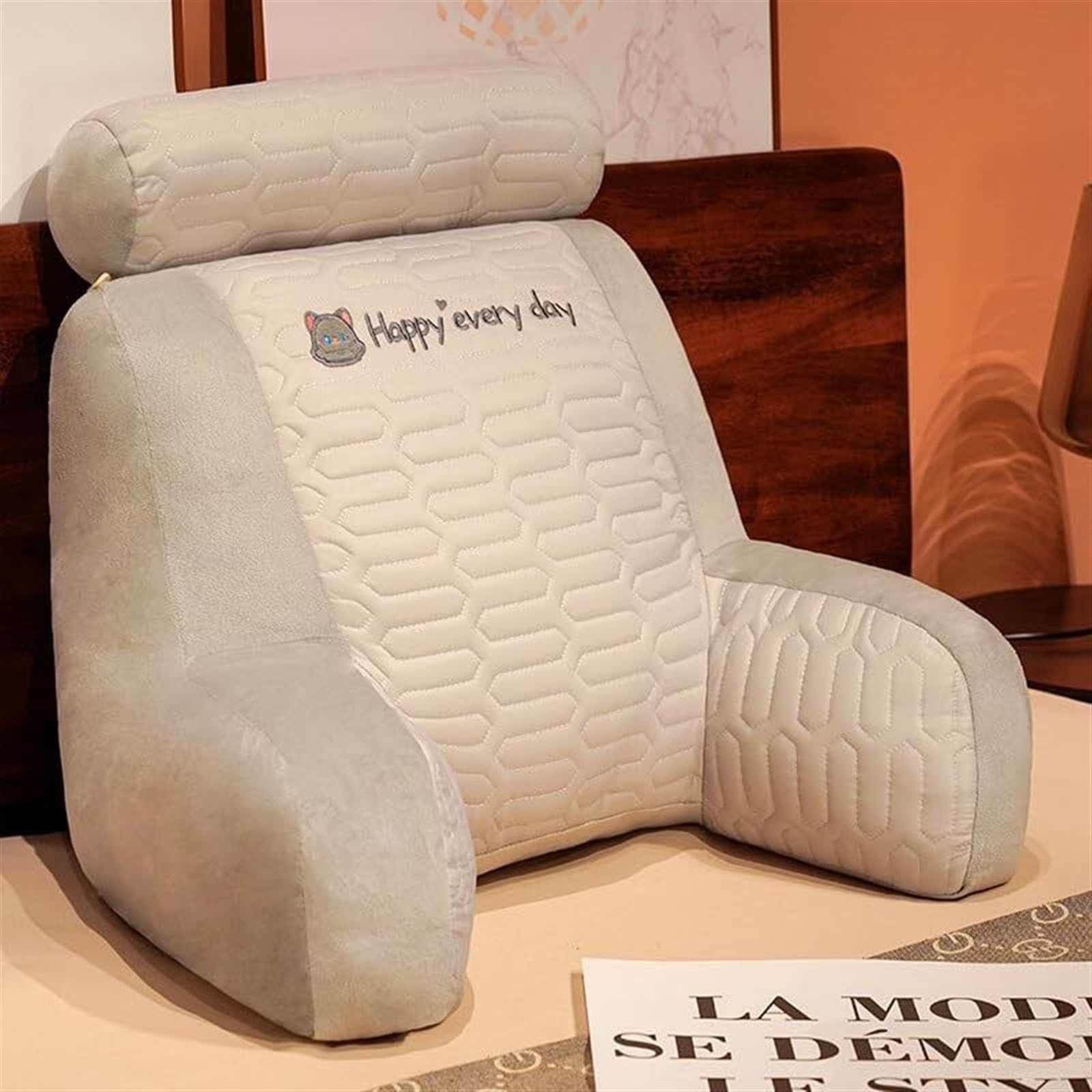 MYXJX back support cushion, Large Backrest Waist Pillows Triangle Reading Relax Sofa Support can Removed and Washed(Grey,55 * 50CM)