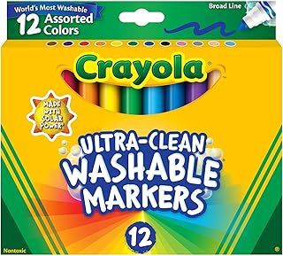 Crayola Ultra Clean Washable Markers Broad Line, Multi Colored, 12 Count (Pack of 1)