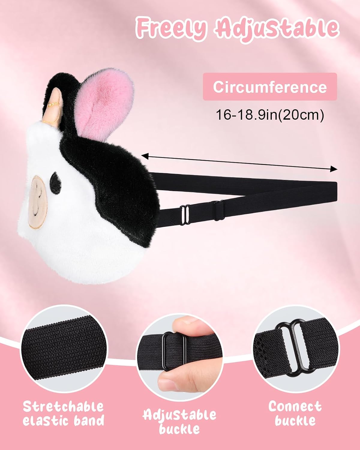 Miss Adola Sleep Mask for Kids - Valentines Gift for Kids Cute Plush Fuffy Sleeping Eye Cover Kawaii Soft Eyeshade Animal Eye Blindfold for Girls Boys Teens with Adjustable Strap, Cow image 4