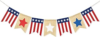 Red White and Blue Star Banner 4th of July Decorations, American Independence Day Stripe Bunting USA Flag Garland Patriotic Decorations Parade Floats Party Decor