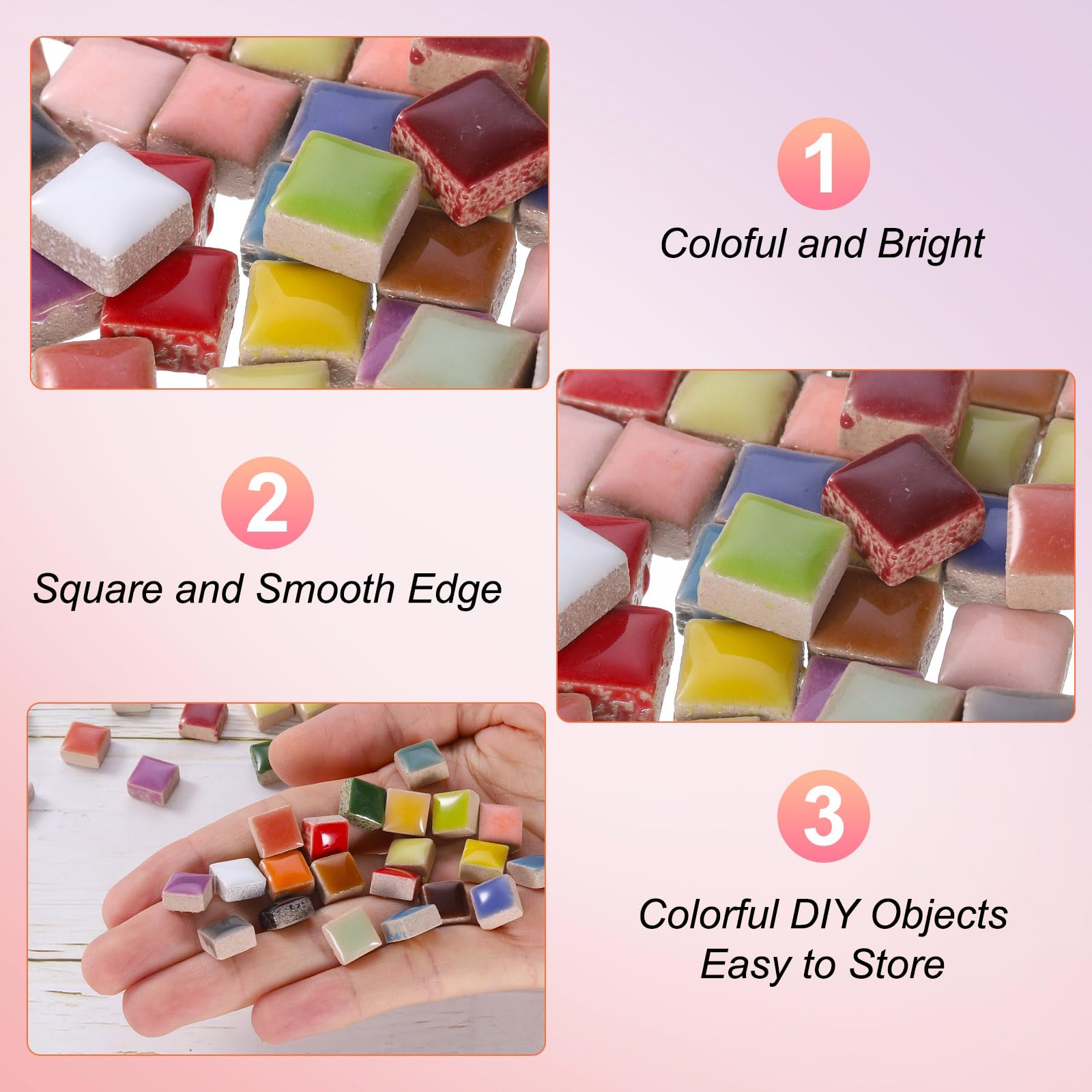 QUARKZMAN Kwadratowe płytki mozaikowe, 100 g, kolorowe płytki ceramiczne do majsterkowania, do dekoracji domu, rzemiosło, projekty DIY, 1 x 1 cm, jasnożółte