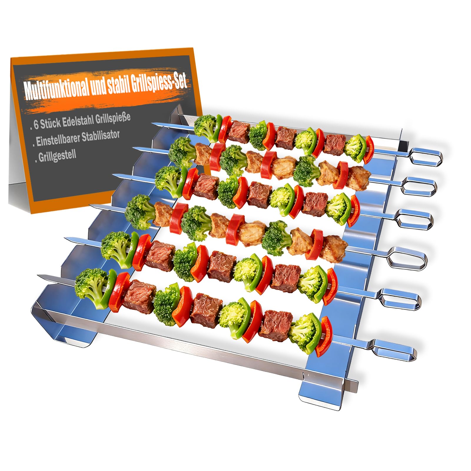Professional Grillspieße Edelstahl-Set, Schaschlikspieße edelstahl und Spieße Rack,Grill geschenke für Männer