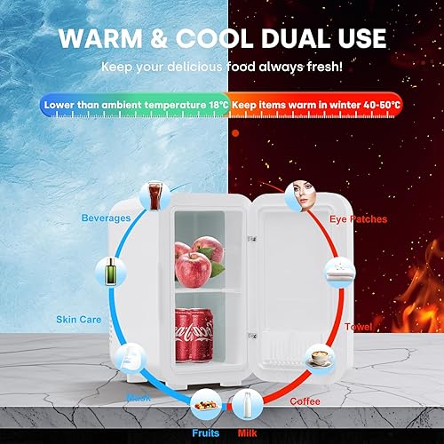 Miniatura 3 de Enventor Mini refrigerador, 6L8 latas, refrigerador compacto para el cuidado de la piel, AC+CC, enfriador y calentador pequeño para dormitorio,
