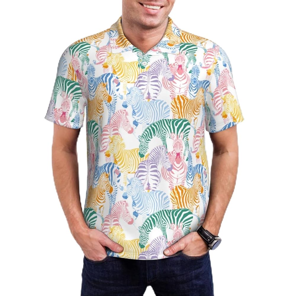 【MODERNIF】Hotel Printing Short Sleeve T-Shirt Mosytuky Zebra Colourful Print Polo Shirts for Men Dry Fit