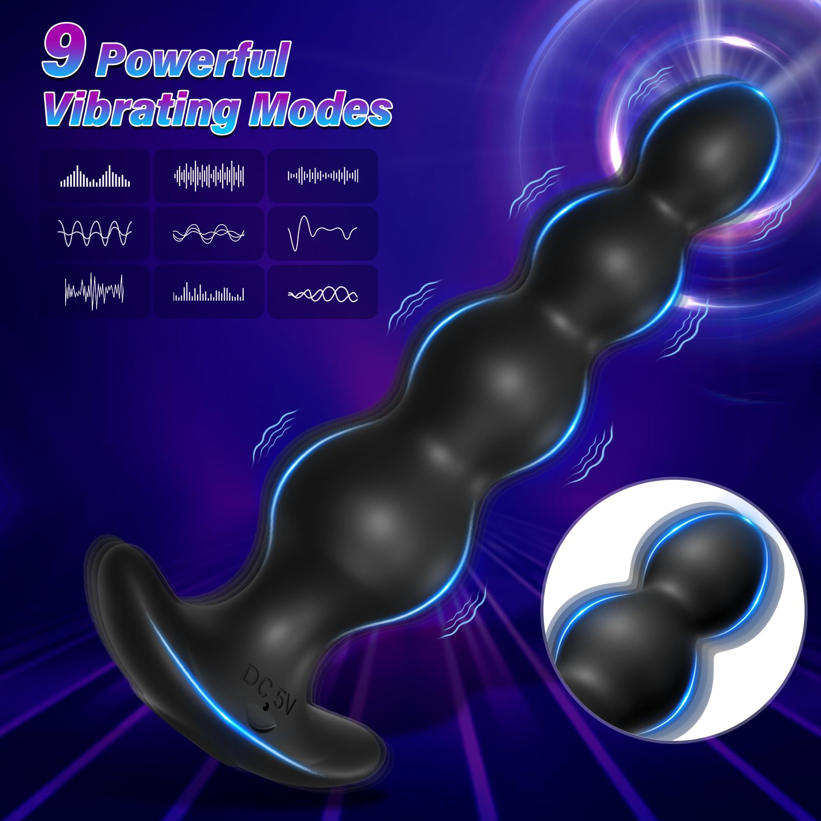 Vibrating Anal Beads Sex Toys - Vibrating Butt Plug with App Control 9 Vibrating Modes, Rechargeable Silicone Prostate Massager & G-spot Vibrator, Adult Sex Toys for Men Women Couples Pleasure