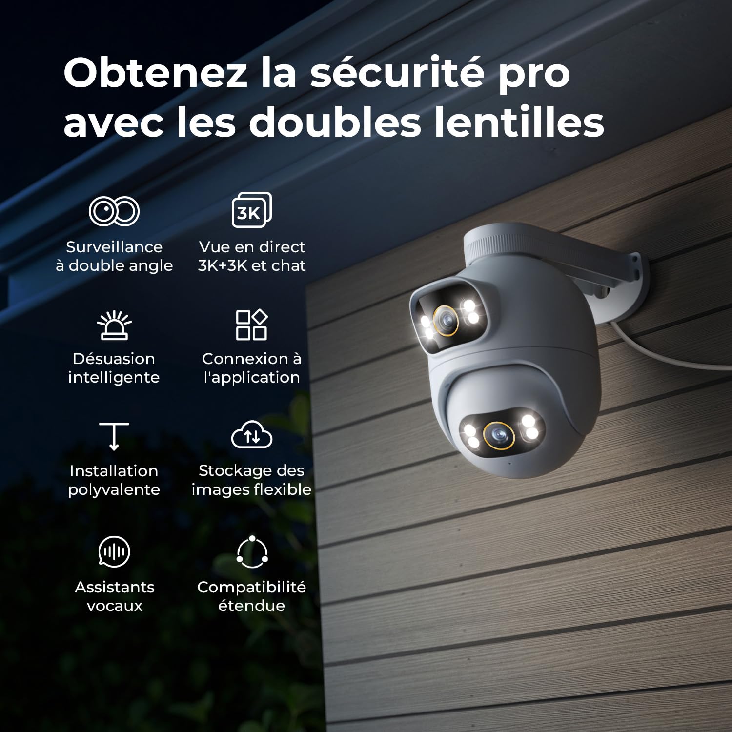 IMILAB 6K (5MP+5MP) Caméra Surveillance Extérieure Filaire, Double Objectif WiFi Camera Exterieur 360° Rotation, Work w/Xiaomi Home App, Vision Nocturne, Audio Bidirectionnel—EC6 Dual 3K+3K