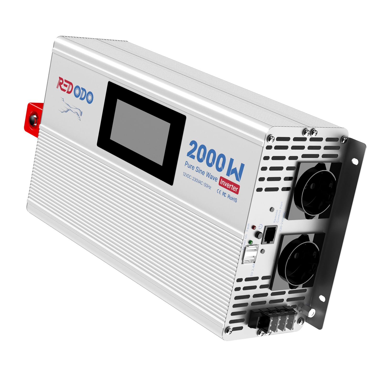 Redodo Onduleur à Onde Sinusoïdale Pure 2000W 2V DC à 230V AC Convertisseur pour Womo, Camping, Onduleur Solaire avec 2 x Sorties AC, Ecran de Contrôle avec Affichage de l'Etat en Temps Réel