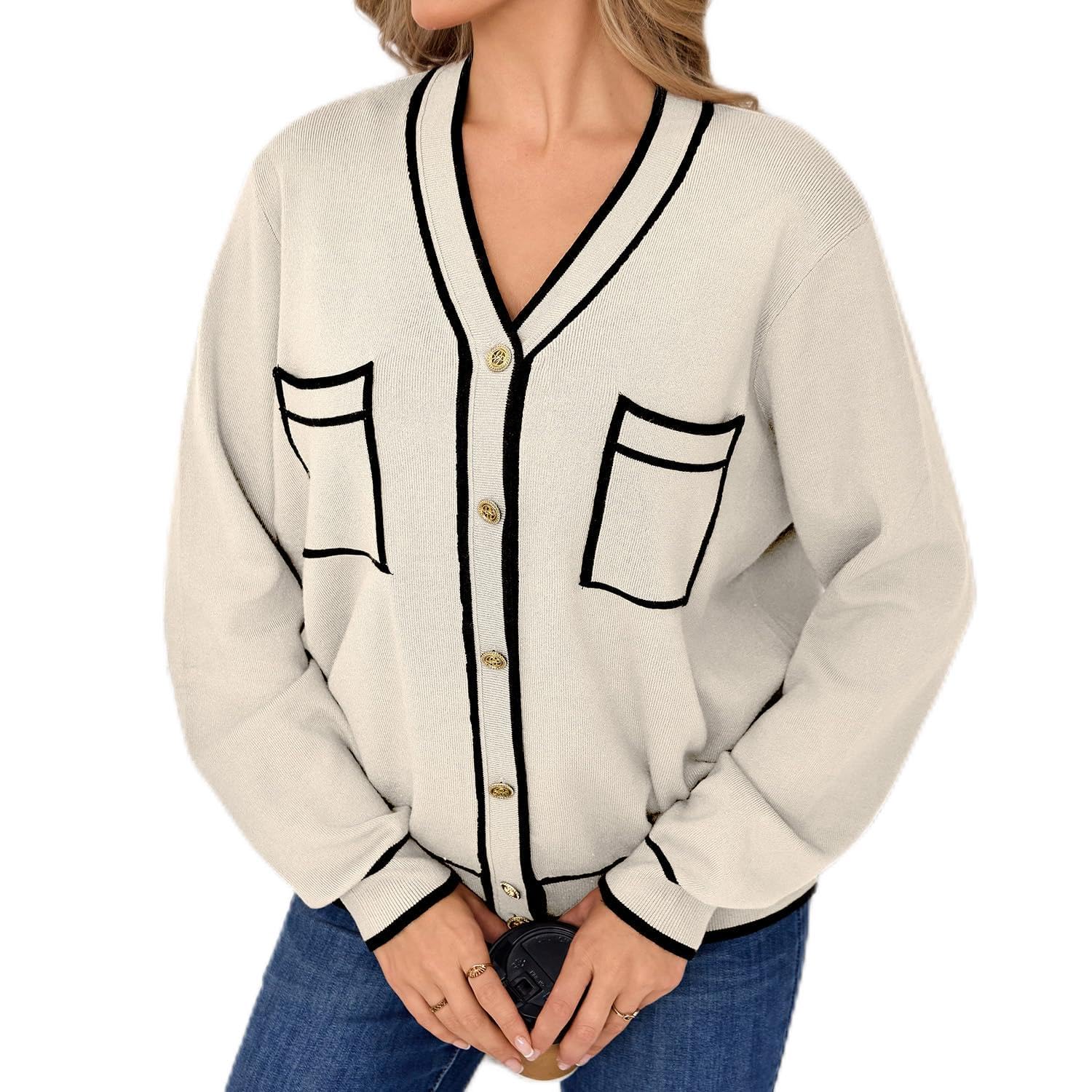 Womens 2025 Fall Cardigan Lightweight Knit Sweater V-Neck Long Sleeve Dressy Casual Office Wear