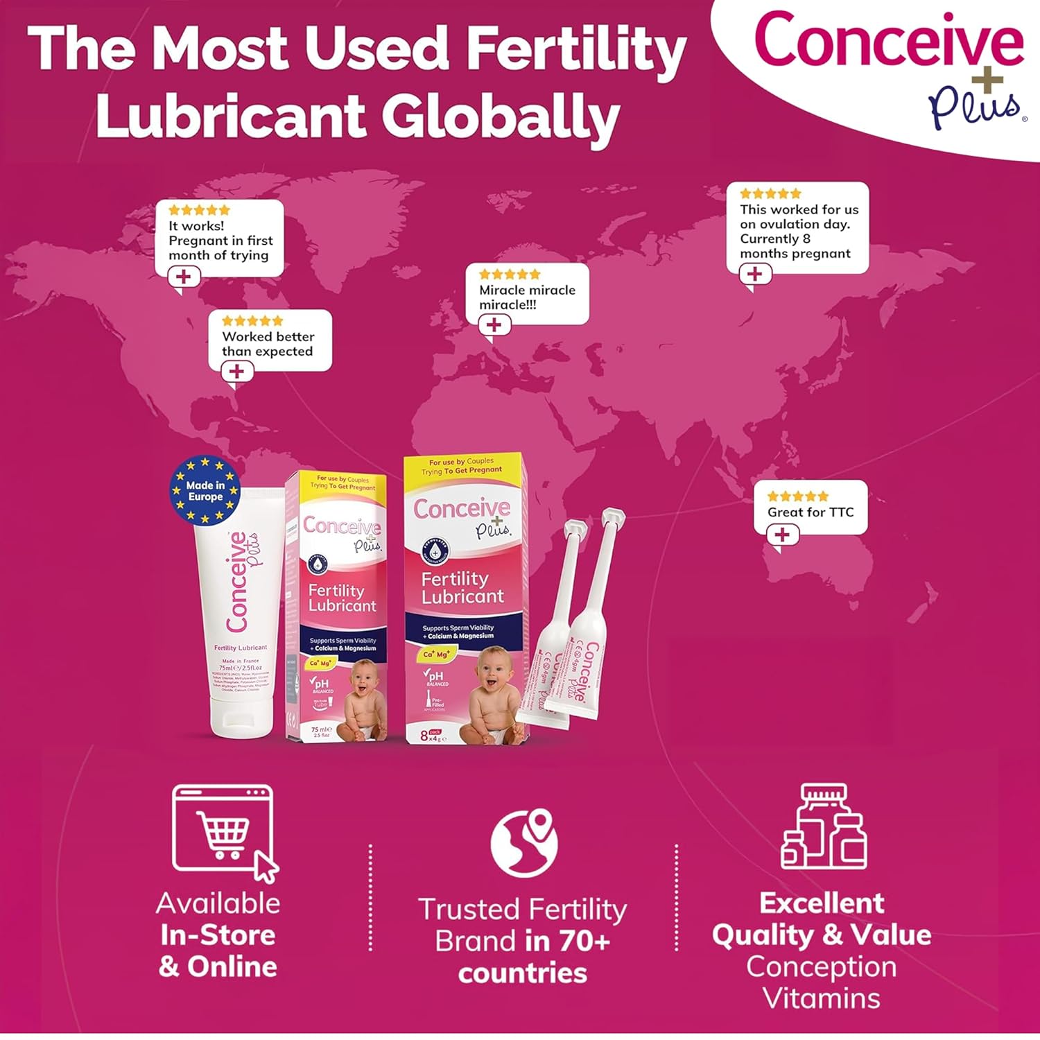 CONCEIVE PLUS Fertility Lubricant for Couples Trying to Conceive Naturally | Water-Based Lube and Lube Support for Intimacy | Water Based Lubrification for Women pH Balance | 8 Pre-Filled Applicators