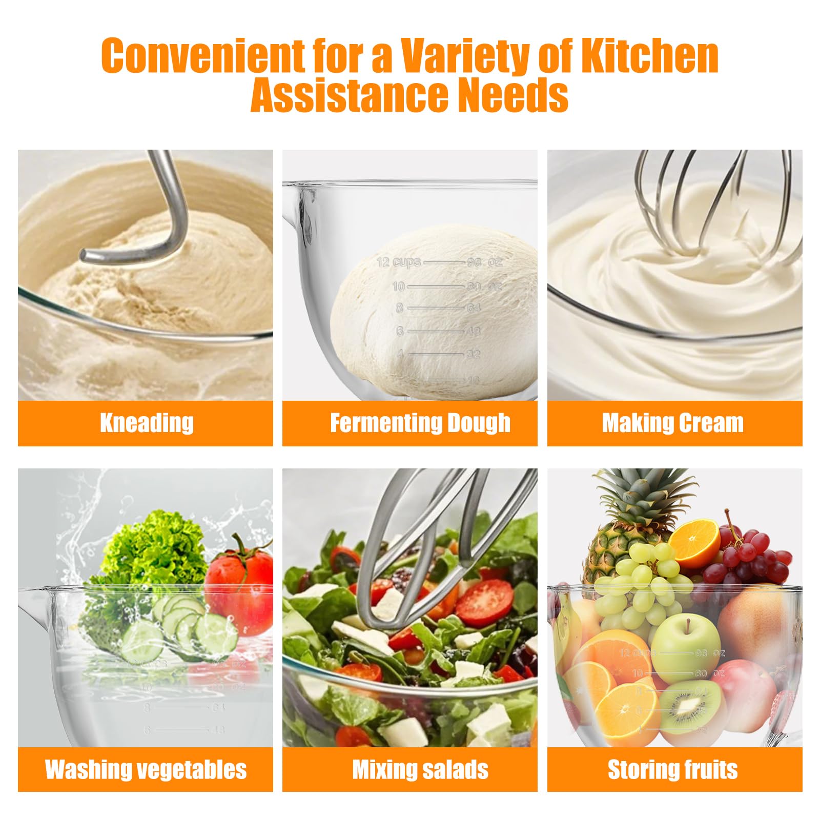 Boles de Batido de Cristal Compatibles con las Batidoras de pie Kitchen Aid de 4,5 Y 5 Cuartos, Permiten Colocarlos en el Microondas Y el Frigorífico