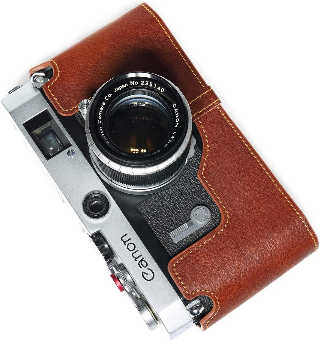 for Canon P Case, BolinUS Handmade Genuine Real Leather Half Camera Case Bag Cover for Canon 7 7S P VL VL2 ViL Camera with Hand Strap (LavaBrown)