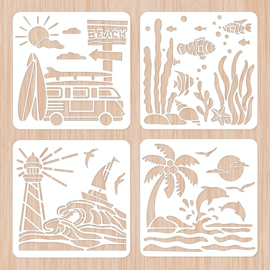 amazon-com-infunly-beach-stencils-summer-stencils-for-painting-on-wood-11-8-reusable-ocean-stencils-dolphin-seaweed-coconut-tree-template-wall-sencils-for-painting-for-scrapbook-art-craft-wall-home-decor for Free Printable Beach Themed Stencils Amazon.com: INFUNLY Beach Stencils Summer Stencils for Painting on Wood 11.8