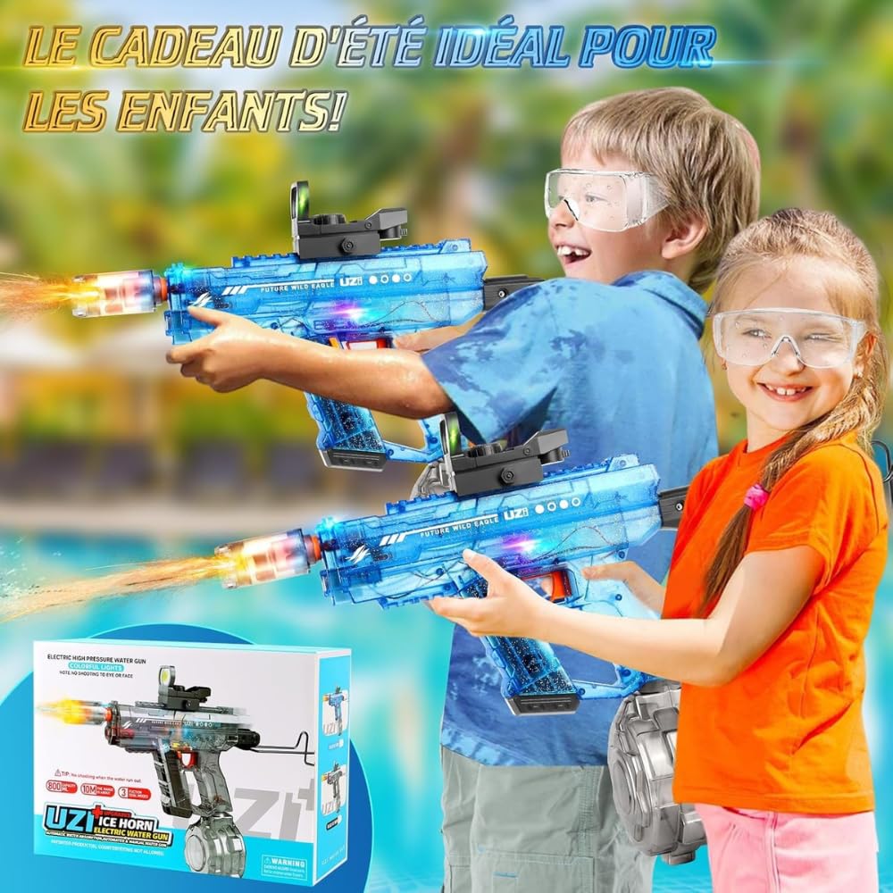 By L.T Pistola de Agua Eléctrica | Juegos Acuáticos Disparo Automático Cacha Retráctil Visor Holográfico Cañón LED de Deflagración | Juguete de Verano para Niños y Adultos