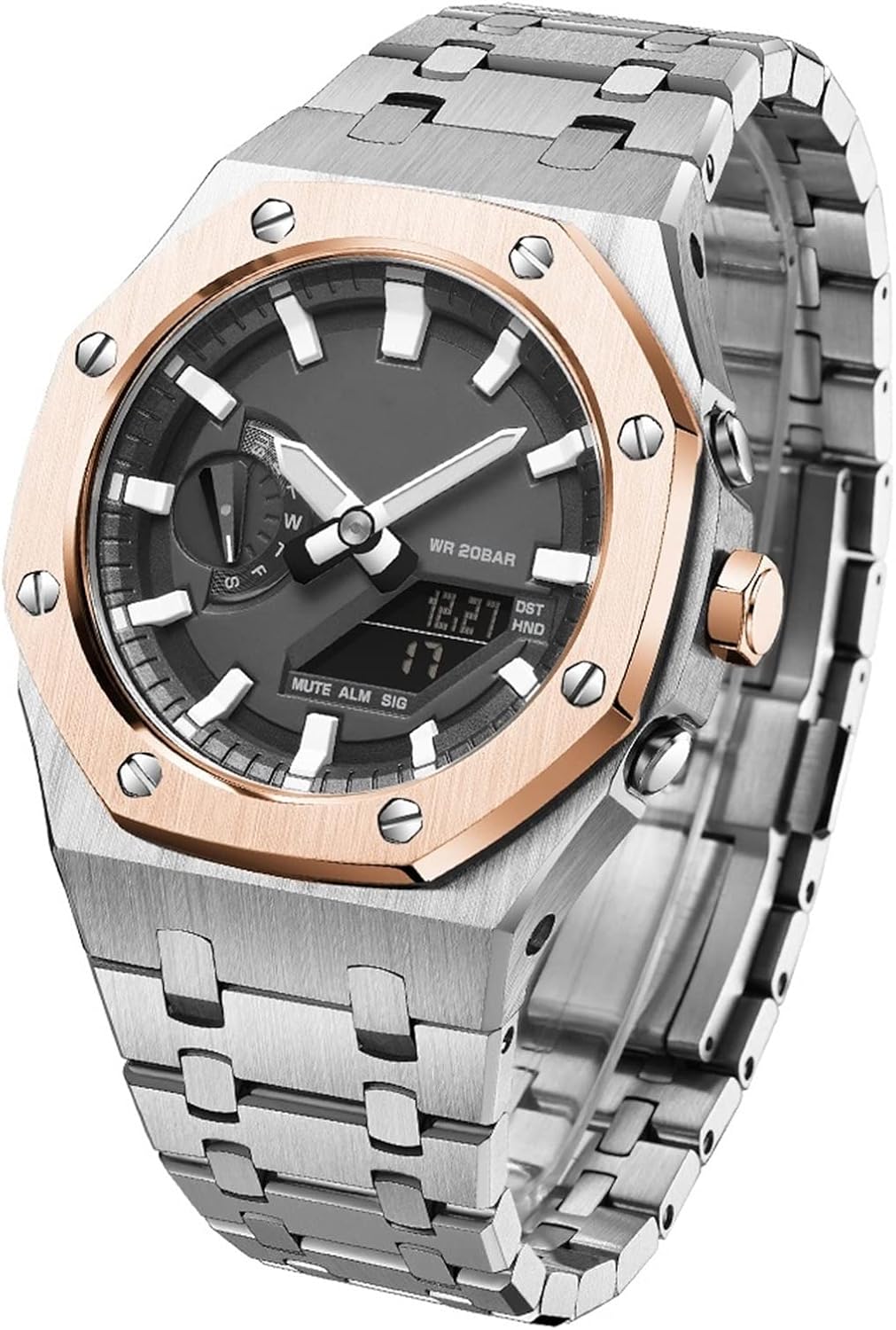 MXCERH For GA 2100-5A Mod Kit Accessories with bottom cover GA2100 Model Oak All Metal Bezel Strap Style Watch Bands