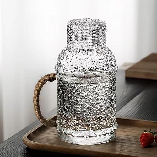 Mezchi Juego de 2 jarras de agua de noche y vidrio con asa, jarra de agua de 75 onzas con vaso de vidrio, jarra de agua vintage transparente para